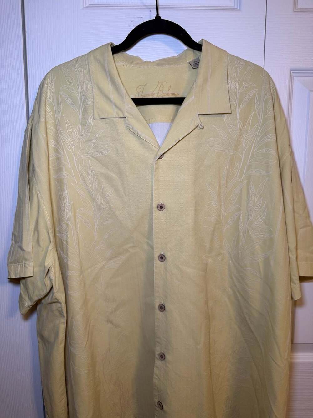 Tommy Bahama Yellow Silk Palm Leaf Jacquard Short Sleeve Hawaiian Shirt